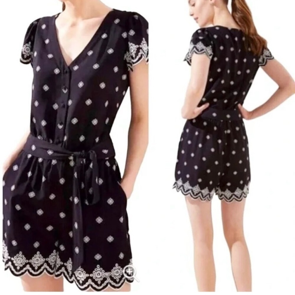 LOFT Black and White Patterned Romper
